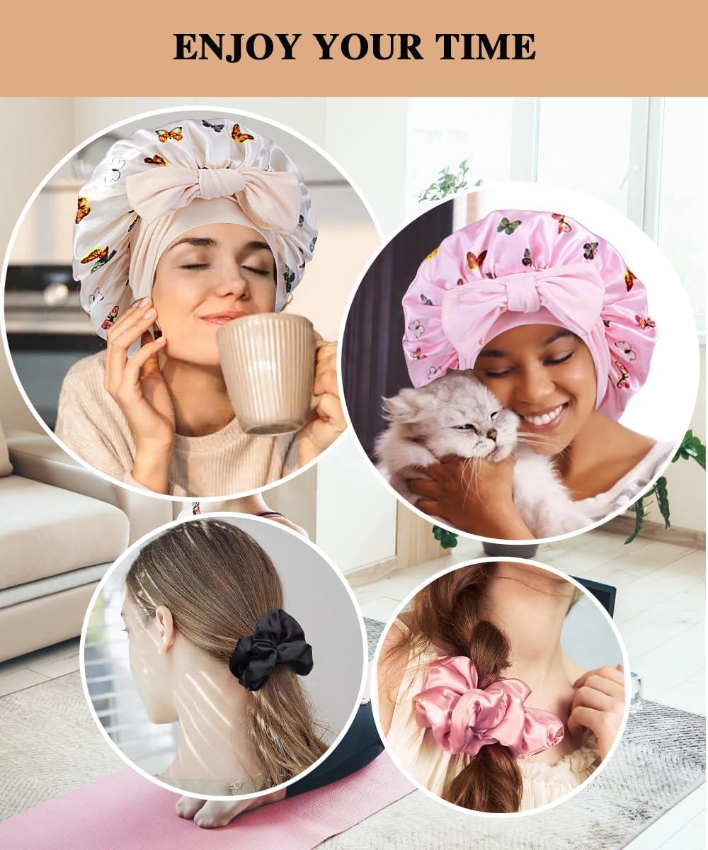 Luxurious Large Satin Bonnets & Stylish Scrunchies Set - The Perfect Hair Care Solution for Braids and Curls