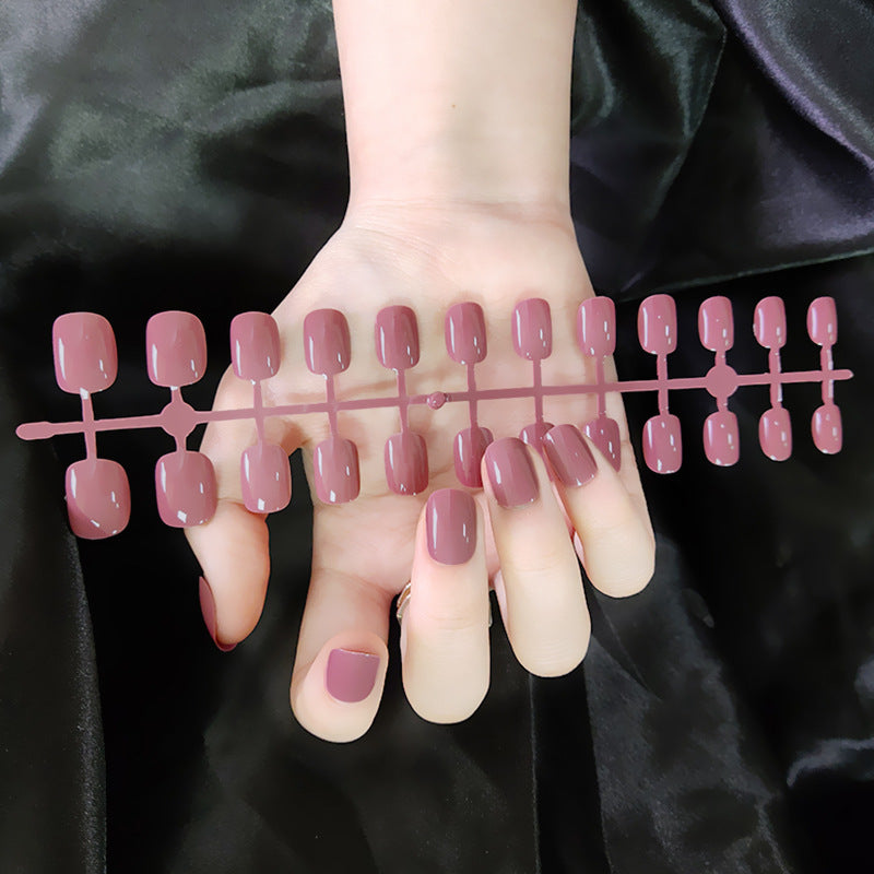 Short Square And Round Solid Color Sequins Wear Fake Nails