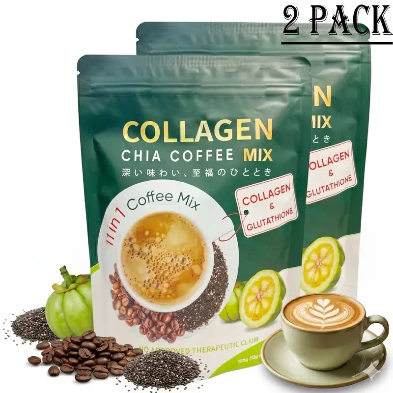 10/20 Pcs Sugar-Free 11-In-1 Robusta Collagen Coffee Sachets - 12G Daily Bean Blend with Chia Seeds, Goji Berries, Smooth Rich Dietary Supplement for Fitness & Healthcare, Smooth, Rich Coffee