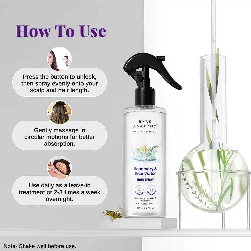 Rosemary & Rice Water Hair Spray- 200Ml Pack of 3 Natural Soft Hair Nourishing Hair