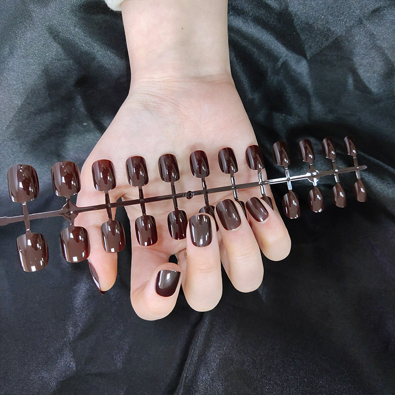 Short Square And Round Solid Color Sequins Wear Fake Nails