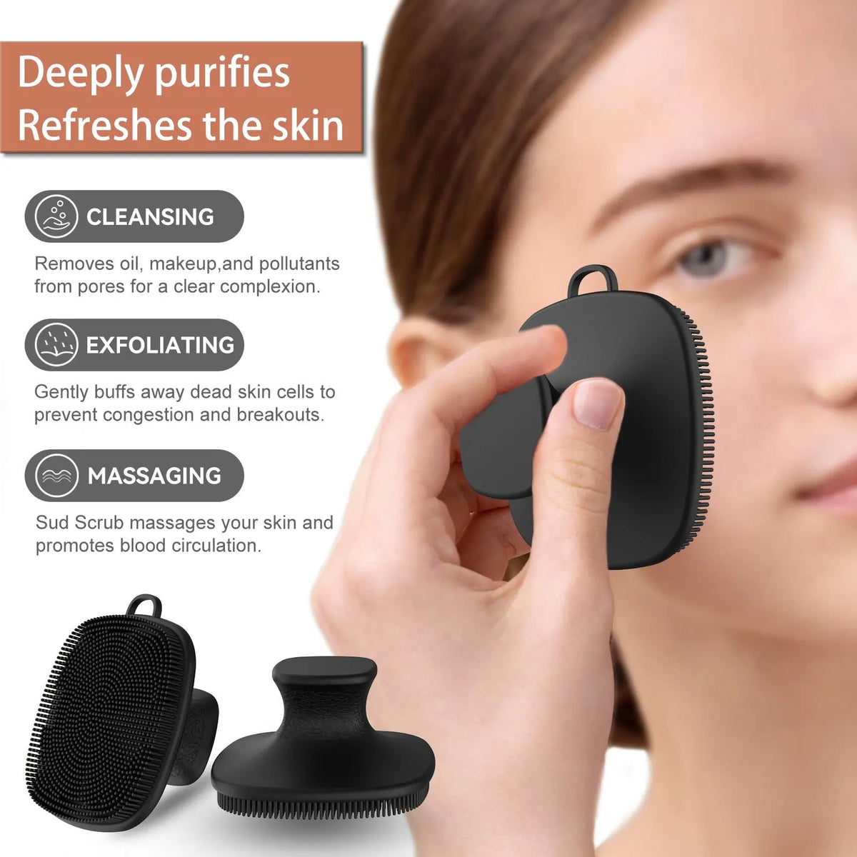 Silicone Bath Brush Set, Portable Non-Slip Skin-Friendly Face and Back Brush, Body Scrubber with Foot Scrubber, Exfoliating Bath Accessories, Body Care Tool #GLOBAL PICKS