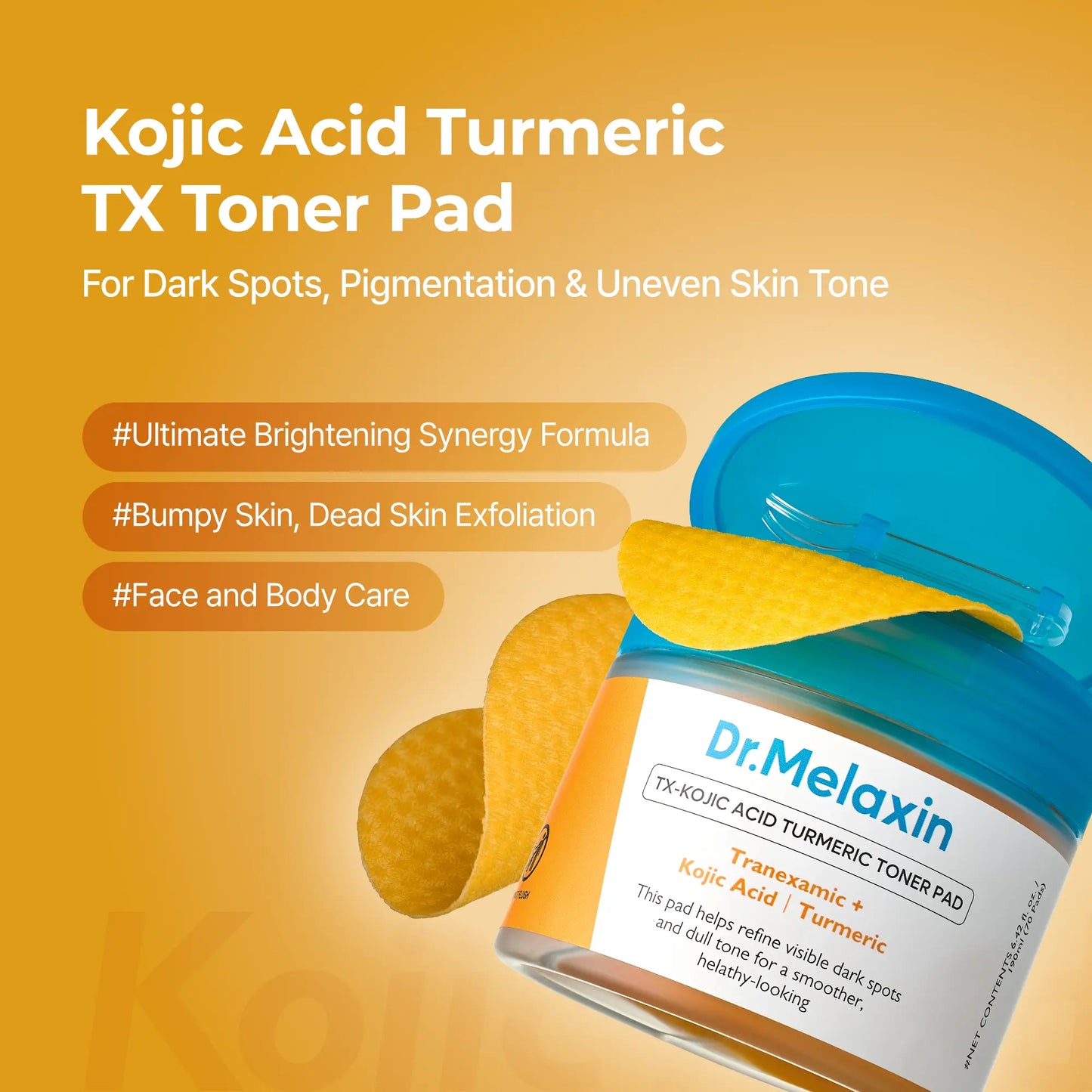 [Dr.Melaxin Official] Kojic Acid Turmeric TX Toner Pad 70Pads, Dark Spot & Pigmentation Care for Uneven Skin Tone