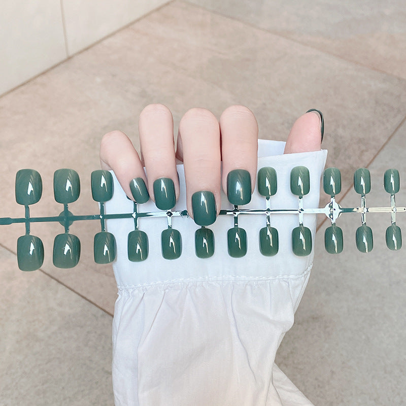 Short Square And Round Solid Color Sequins Wear Fake Nails
