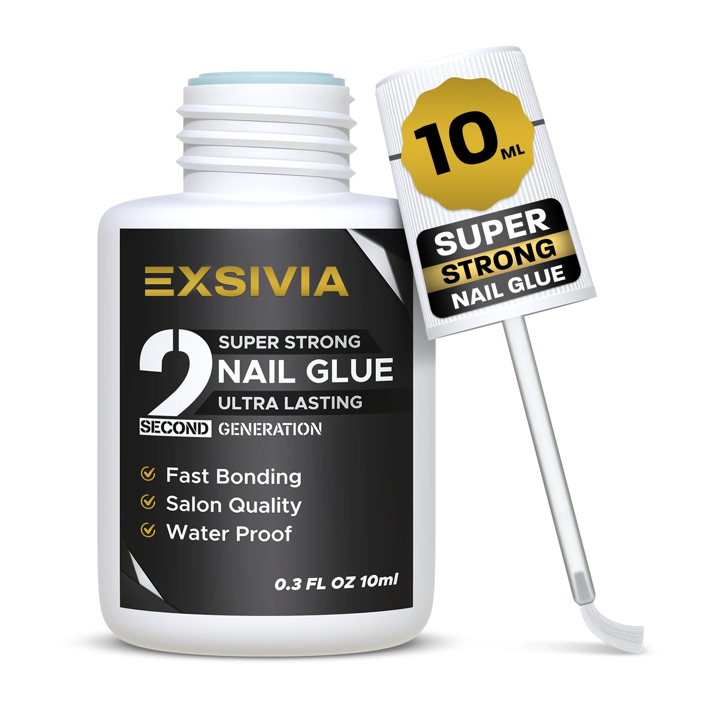 Exsivia 2Nd Gen Strong Hold 10Ml Nail Glue - Salon Quality, Extra Strength for Acrylic, Press-On, Fake Nails and for All Kind of Nails