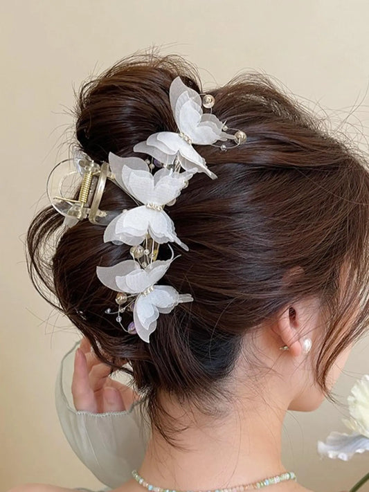 Women'S Elegant Rhinestone Decorated Butterfly Design Hair Claw, Exquisite Trendy Hair Claw for Fall Festival, Fashionable Hair Accessories for Women & Girls, Birthday Gifts