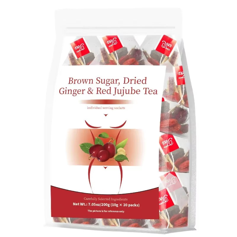Natural Brown and Black Sugar Ginger Jujube Tea | Nourishing Blend for Menstrual Comfort | Caffeine-Free Herbal Tea for Women's Health