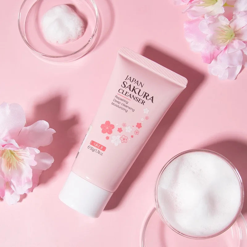 Revitalize Your Skin with LAIKOU Cherry Blossom Cleanser - Gentle Deep Clean for Oily Skin, Brightening & Moisturizing Face Wash