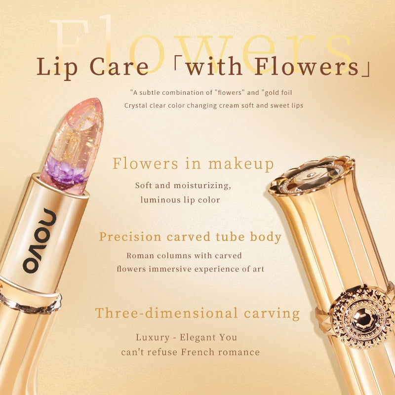 Transform Your Lips with Our Jelly Crystal Flower Lipstick - Long Lasting, Nourishing, and Temperature Color Changing!