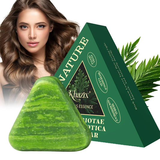Experience Luxurious Hair Care with Our Green Triangle Soap Shampoo Bar - Infused with Natural Usman Grass and Cypress Leaf for a Calming Touch