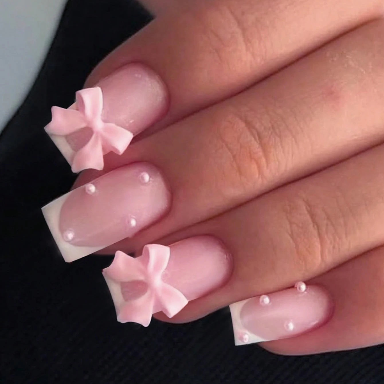 Elevate Your Style with 24Pcs Short Square Fake Nails - Cute Bride Heart White French Tips for Effortless Glam!