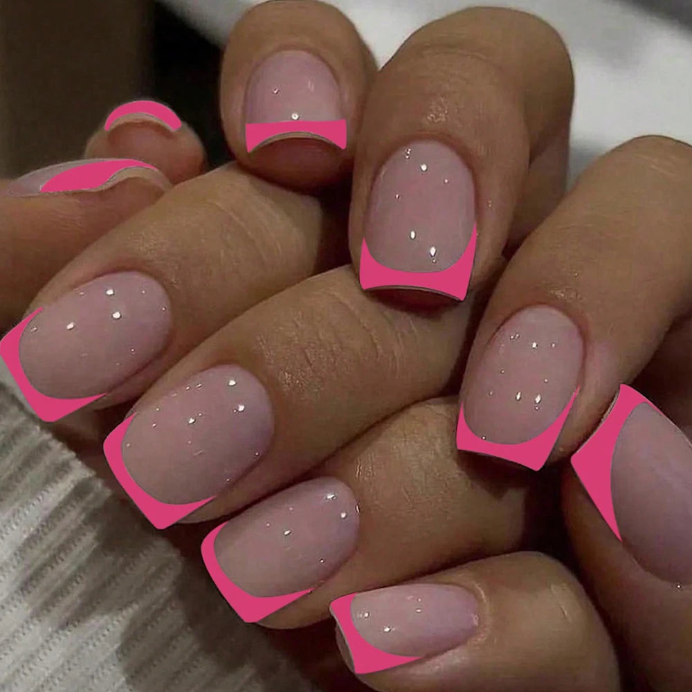 Elevate Your Style with 24Pcs Short Square Fake Nails - Cute Bride Heart White French Tips for Effortless Glam!
