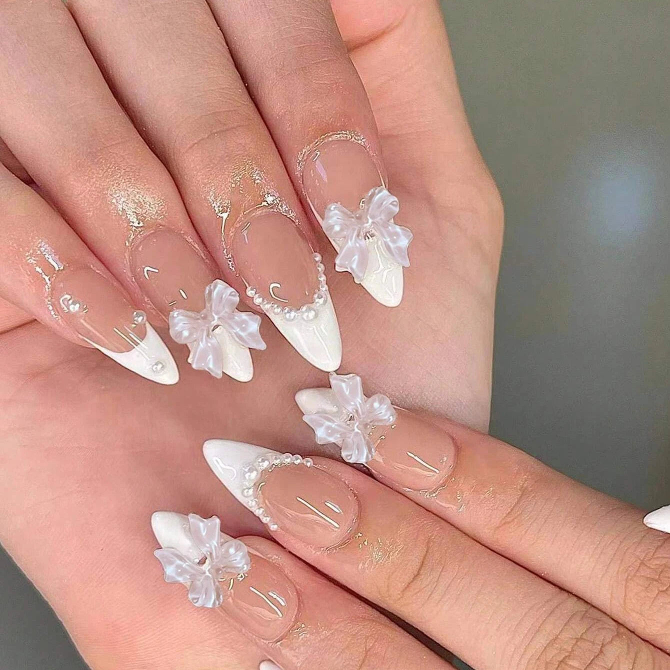 Elevate Your Style with 24Pcs Short Square Fake Nails - Cute Bride Heart White French Tips for Effortless Glam!