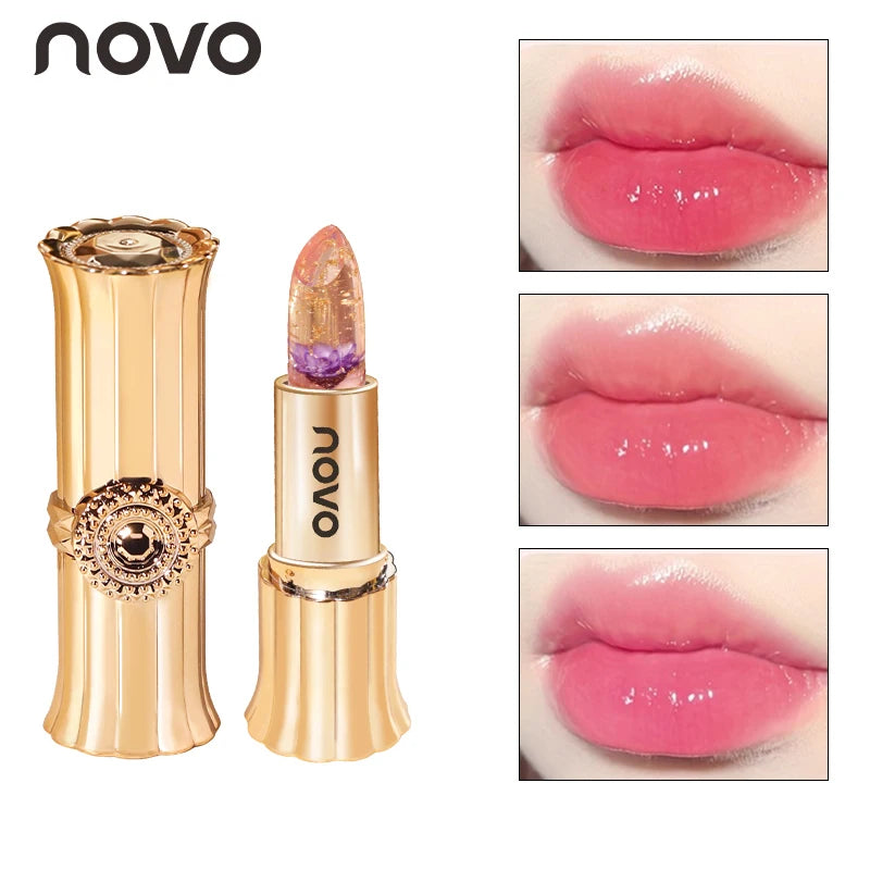 Transform Your Lips with Our Jelly Crystal Flower Lipstick - Long Lasting, Nourishing, and Temperature Color Changing!