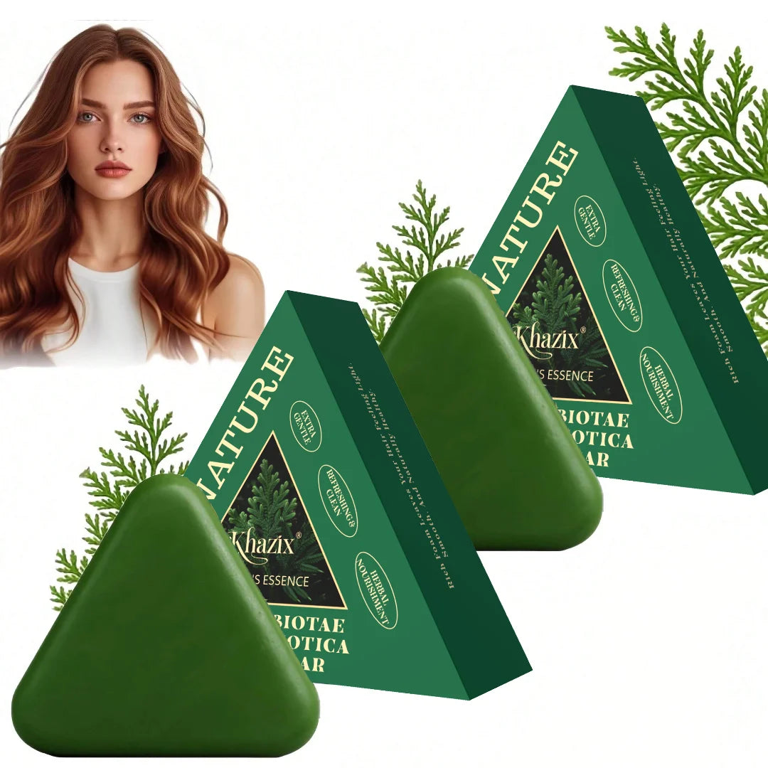 Experience Luxurious Hair Care with Our Green Triangle Soap Shampoo Bar - Infused with Natural Usman Grass and Cypress Leaf for a Calming Touch