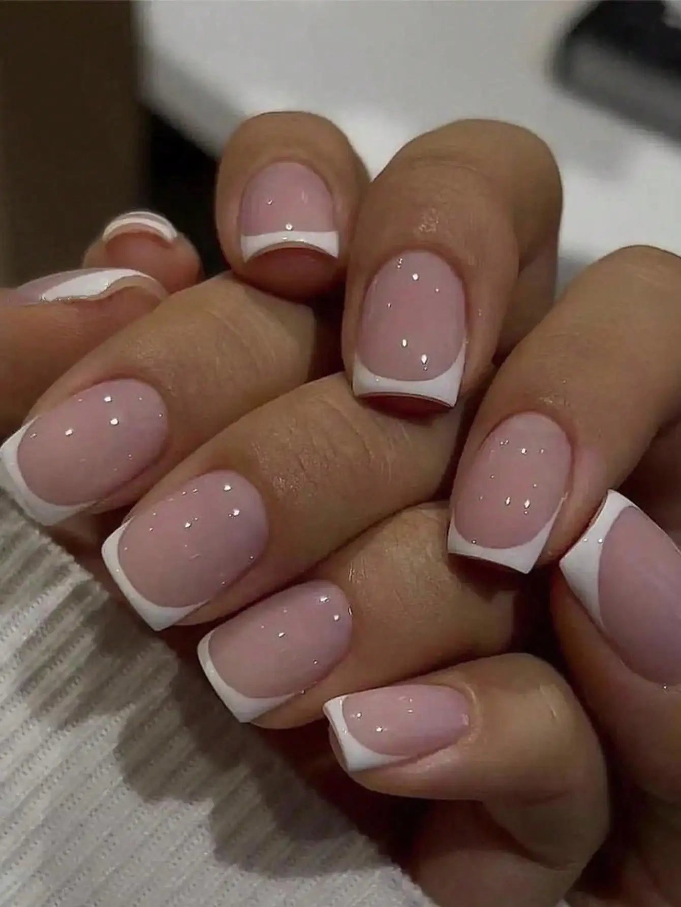 Elevate Your Style with 24Pcs Short Square Fake Nails - Cute Bride Heart White French Tips for Effortless Glam!