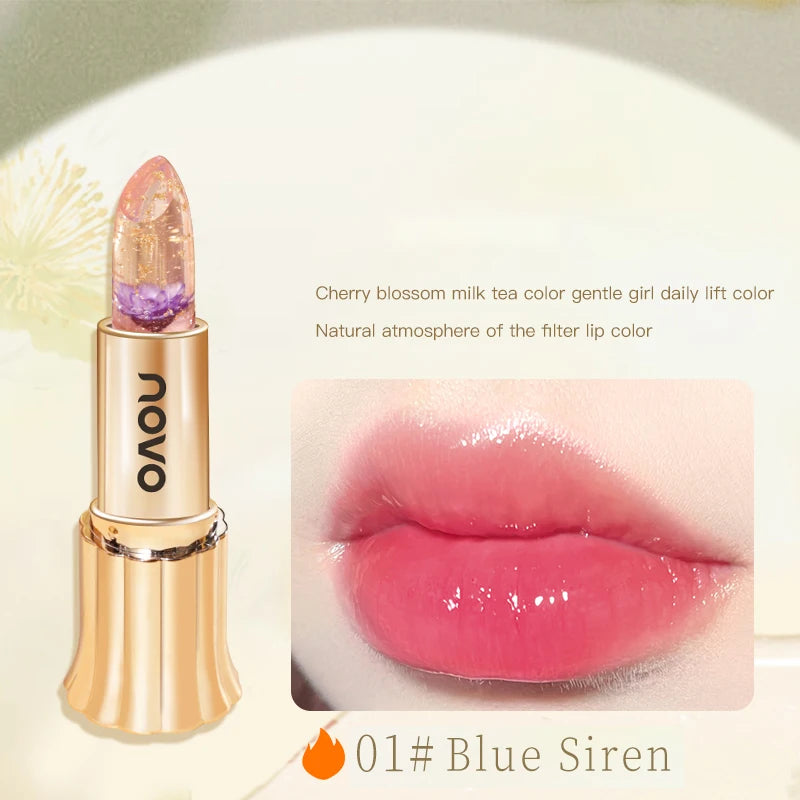 Transform Your Lips with Our Jelly Crystal Flower Lipstick - Long Lasting, Nourishing, and Temperature Color Changing!