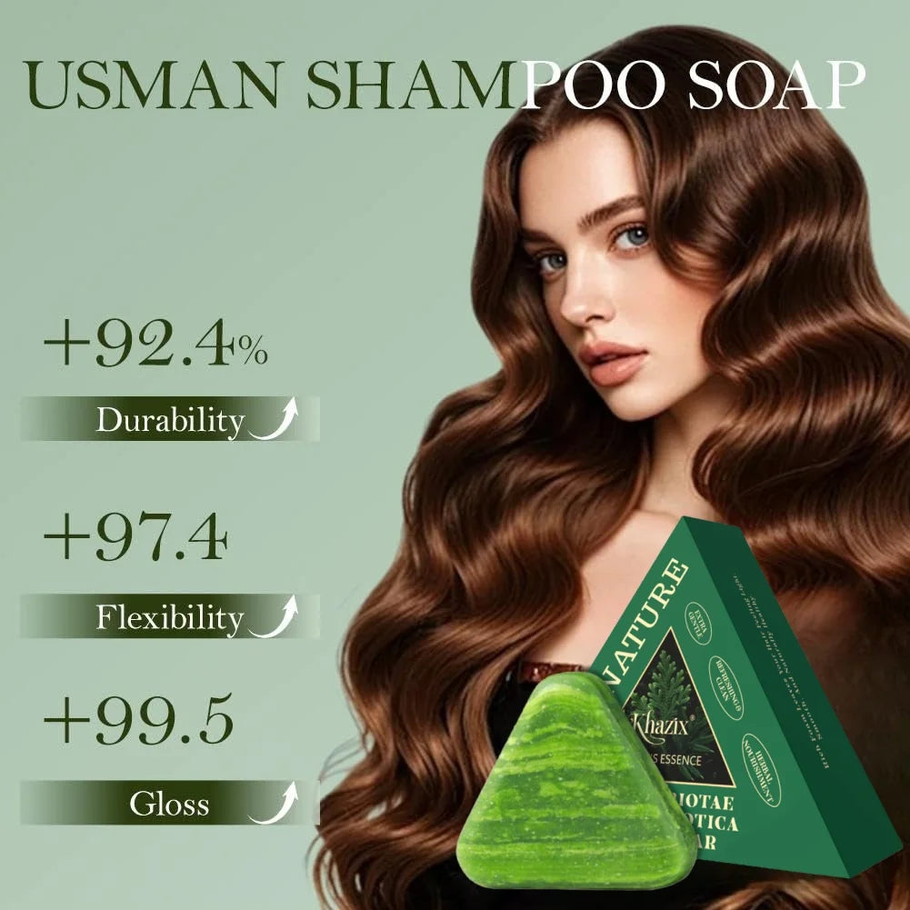 Experience Luxurious Hair Care with Our Green Triangle Soap Shampoo Bar - Infused with Natural Usman Grass and Cypress Leaf for a Calming Touch