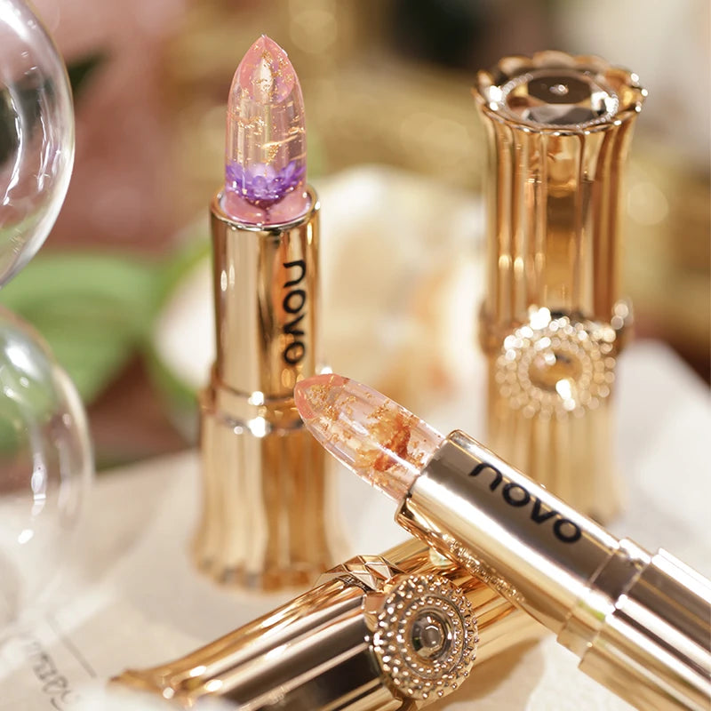 Transform Your Lips with Our Jelly Crystal Flower Lipstick - Long Lasting, Nourishing, and Temperature Color Changing!