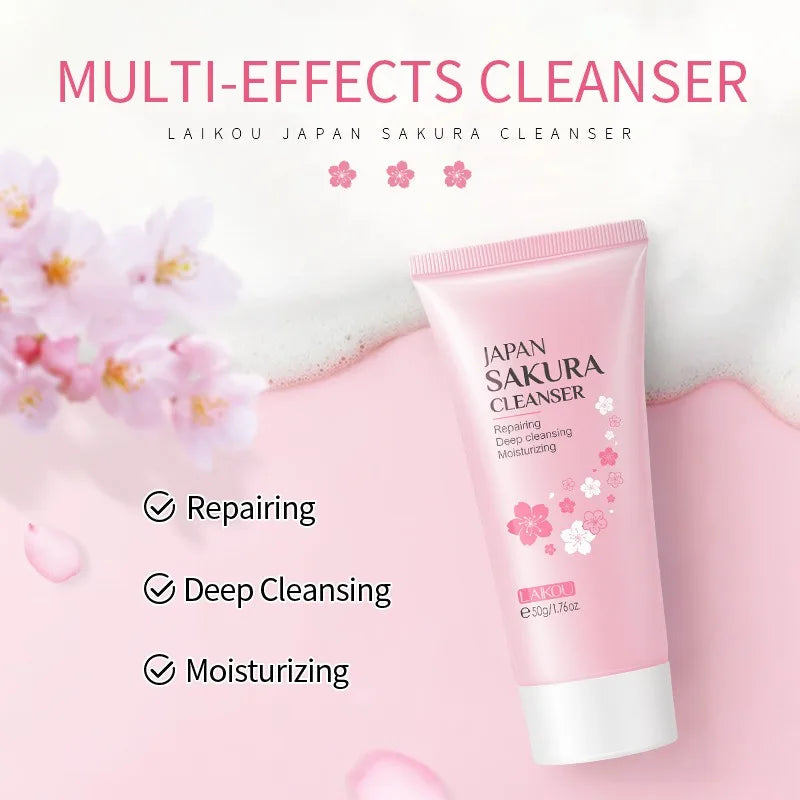 Revitalize Your Skin with LAIKOU Cherry Blossom Cleanser - Gentle Deep Clean for Oily Skin, Brightening & Moisturizing Face Wash
