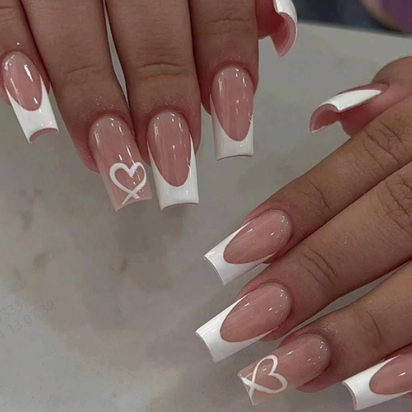 Elevate Your Style with 24Pcs Short Square Fake Nails - Cute Bride Heart White French Tips for Effortless Glam!