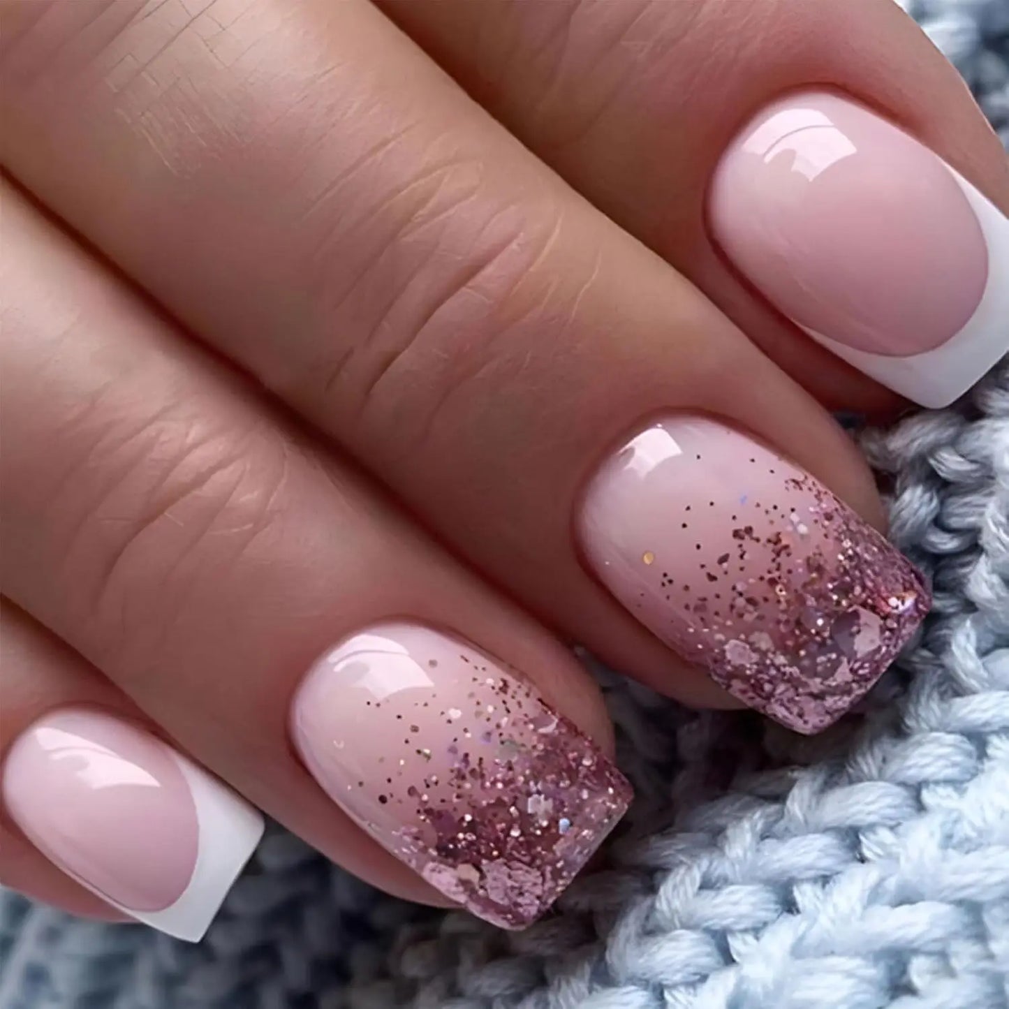 Elevate Your Style with 24Pcs Short Square Fake Nails - Cute Bride Heart White French Tips for Effortless Glam!
