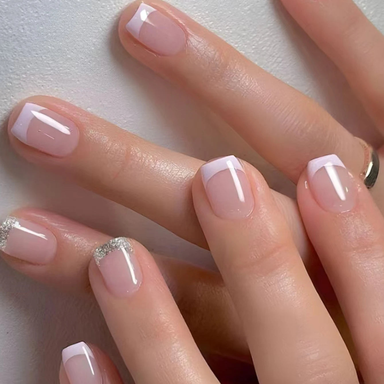 Elevate Your Style with 24Pcs Short Square Fake Nails - Cute Bride Heart White French Tips for Effortless Glam!