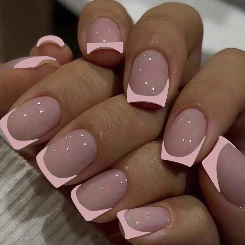 Elevate Your Style with 24Pcs Short Square Fake Nails - Cute Bride Heart White French Tips for Effortless Glam!