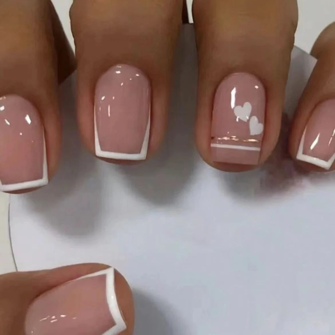Elevate Your Style with 24Pcs Short Square Fake Nails - Cute Bride Heart White French Tips for Effortless Glam!