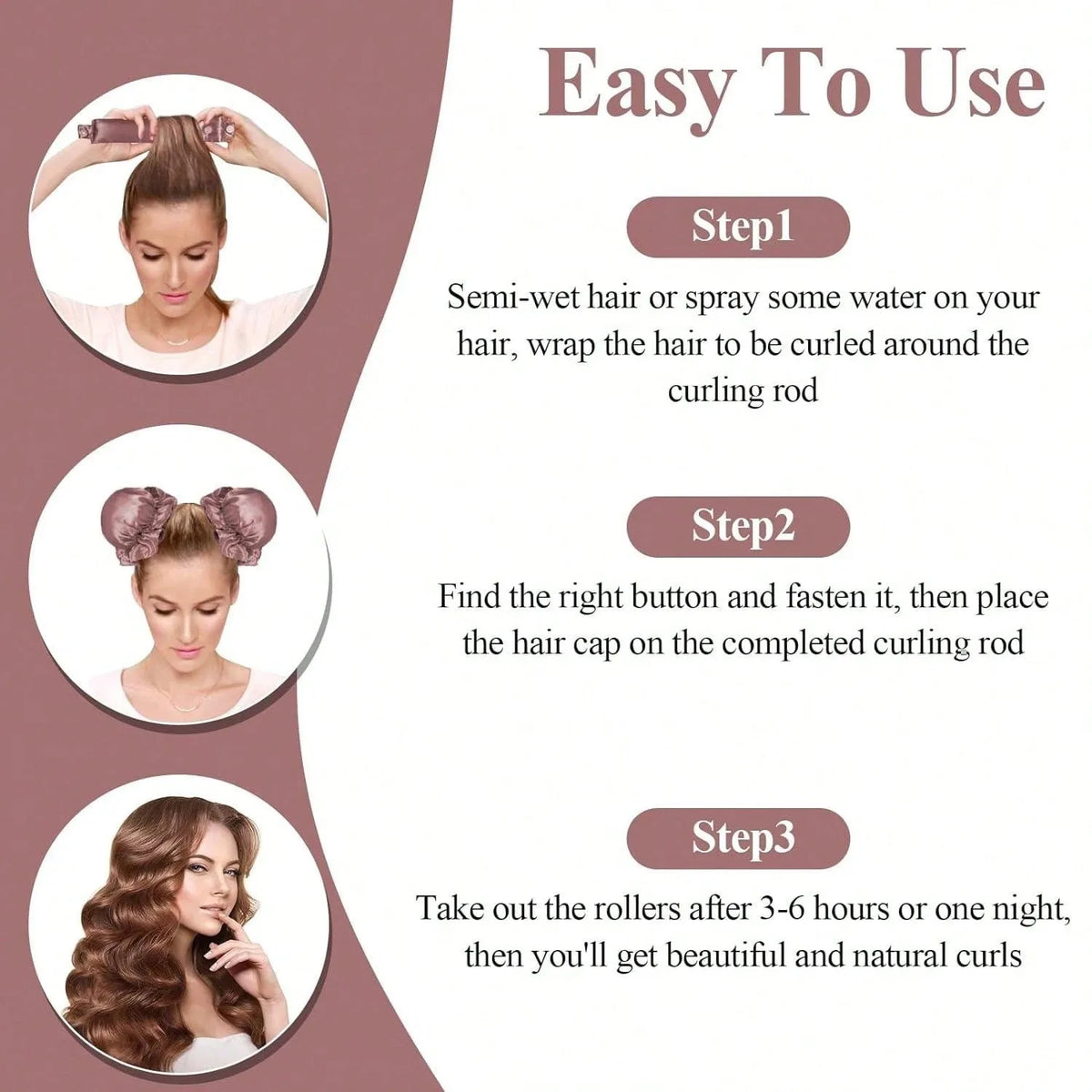 Transform Your Hair Overnight with Our 3Pc Satin Heatless Curling Rod Set - Perfect for Long Hair Styling!