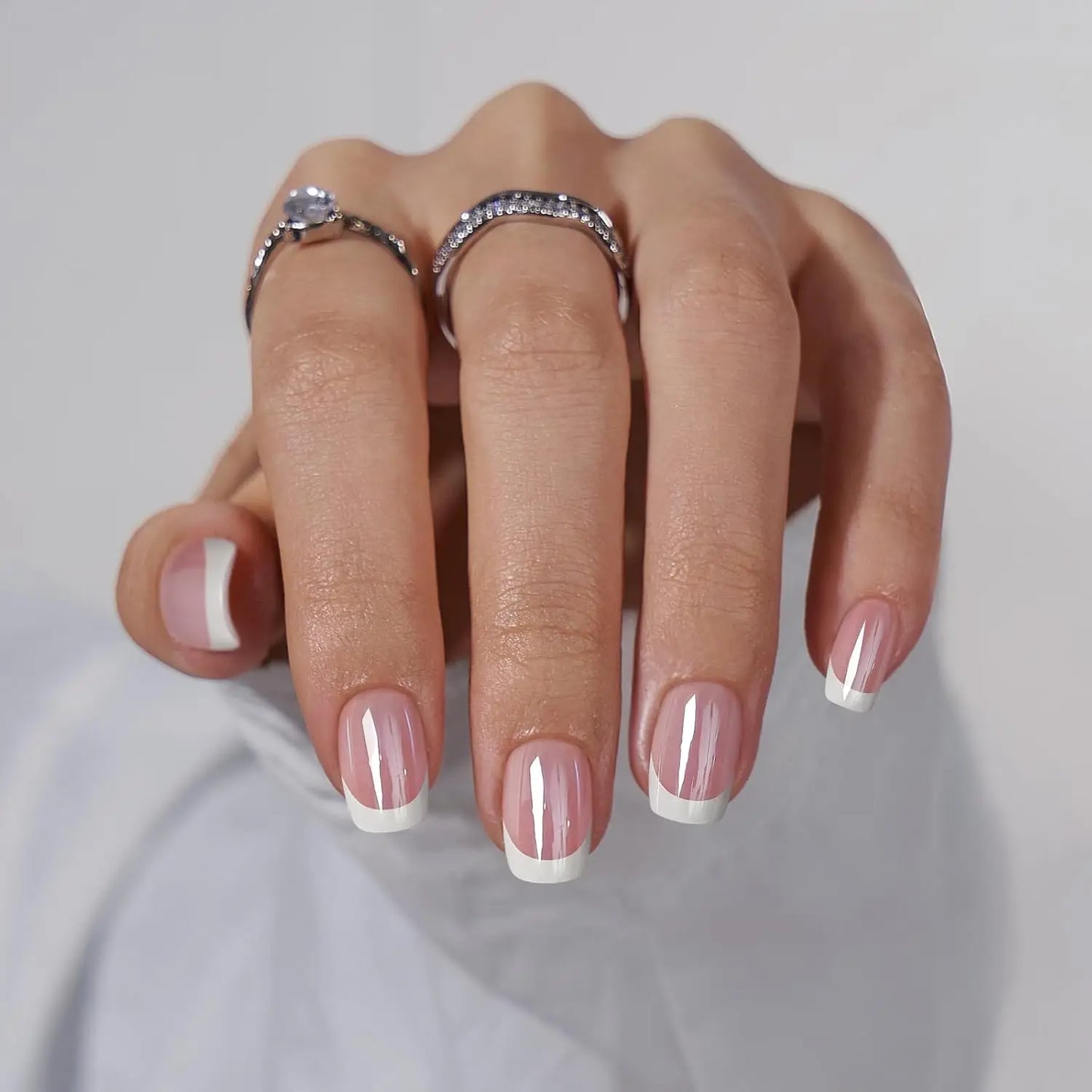 Elevate Your Style with 24Pcs Short Square Fake Nails - Cute Bride Heart White French Tips for Effortless Glam!