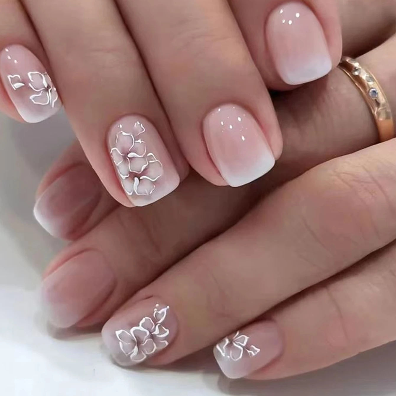 Elevate Your Style with 24Pcs Short Square Fake Nails - Cute Bride Heart White French Tips for Effortless Glam!