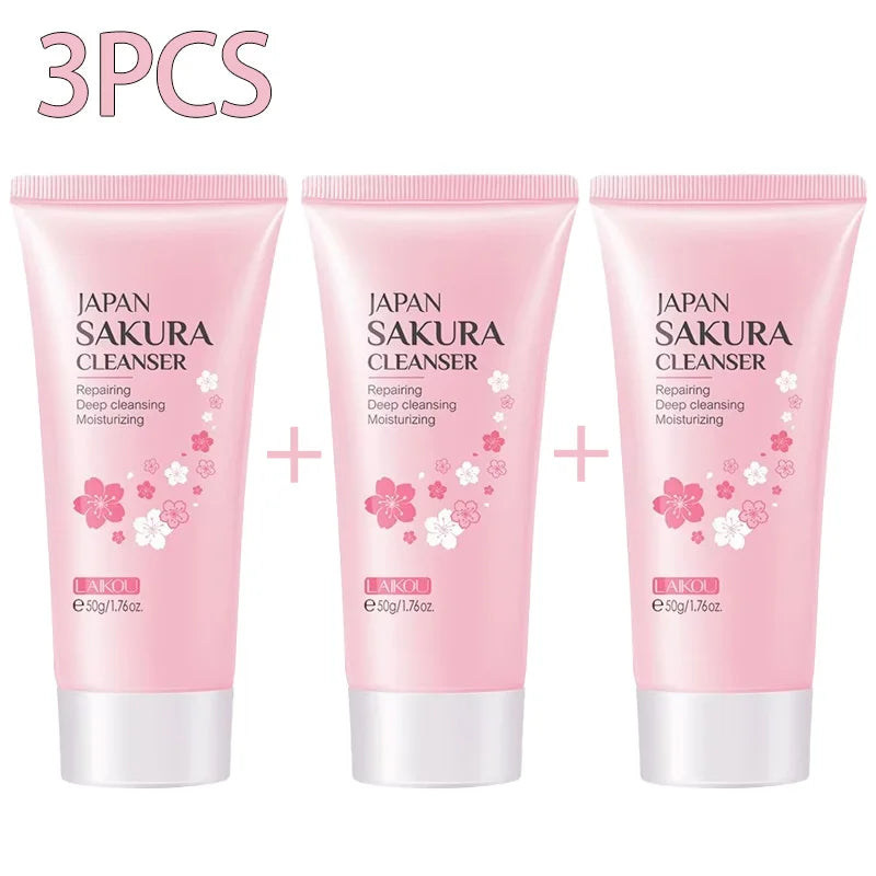 Revitalize Your Skin with LAIKOU Cherry Blossom Cleanser - Gentle Deep Clean for Oily Skin, Brightening & Moisturizing Face Wash