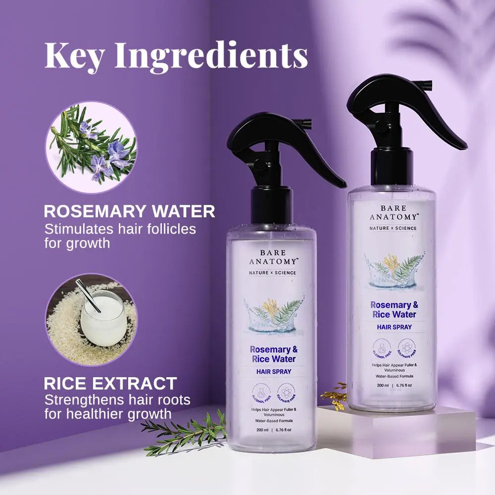 Rosemary & Rice Water Hair Spray- 200Ml Pack of 3 Natural Soft Hair Nourishing Hair