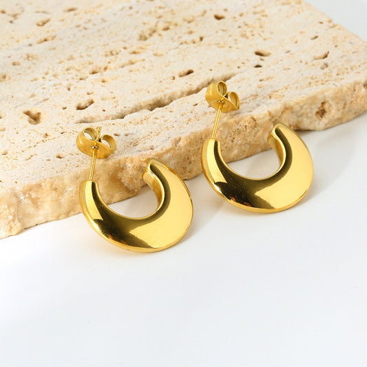New Ins Internet Celebrity Same Titanium Steel C- Shaped Earrings Simple Style All-matching