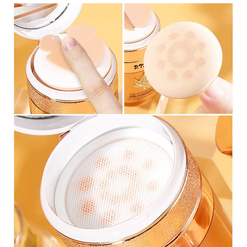Air Cushion BB Cream Moisturizing Foundation Concealer Whitening Oil-Control Waterproof Butterfly Powder Puff Makeup Cosmetics