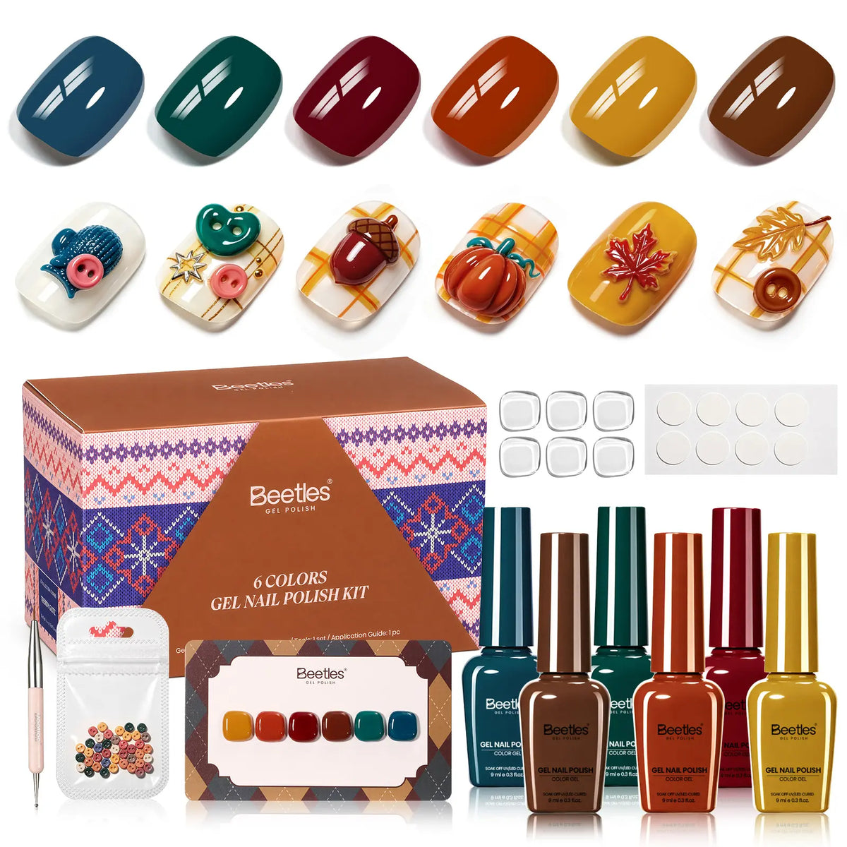 Beetles Vintage Fall Gel Nail Polish Set - 6 Stunning 9ml Bottles for DIY Salon Quality Nails, Perfect for Gifting and French Manicures
