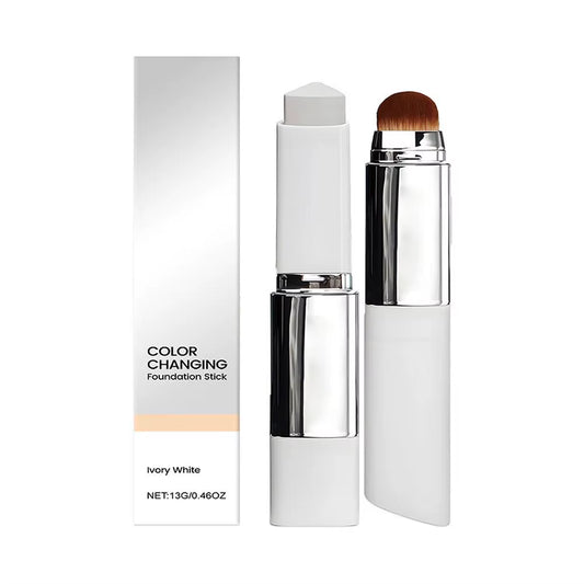 Color-Changing Foundation and Concealer Stick with Dual-Ended Brush - Lightweight, Moisturizing, and Brightening Cosmetics