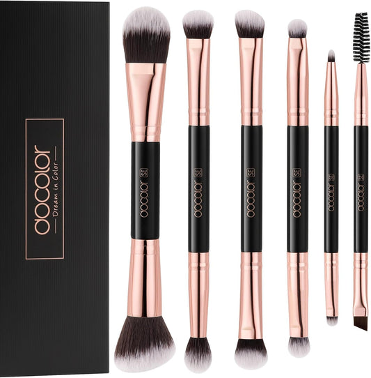 Transform Your Makeup Game with Our 6-Piece Double-Sided Professional Brush Set for Flawless Application