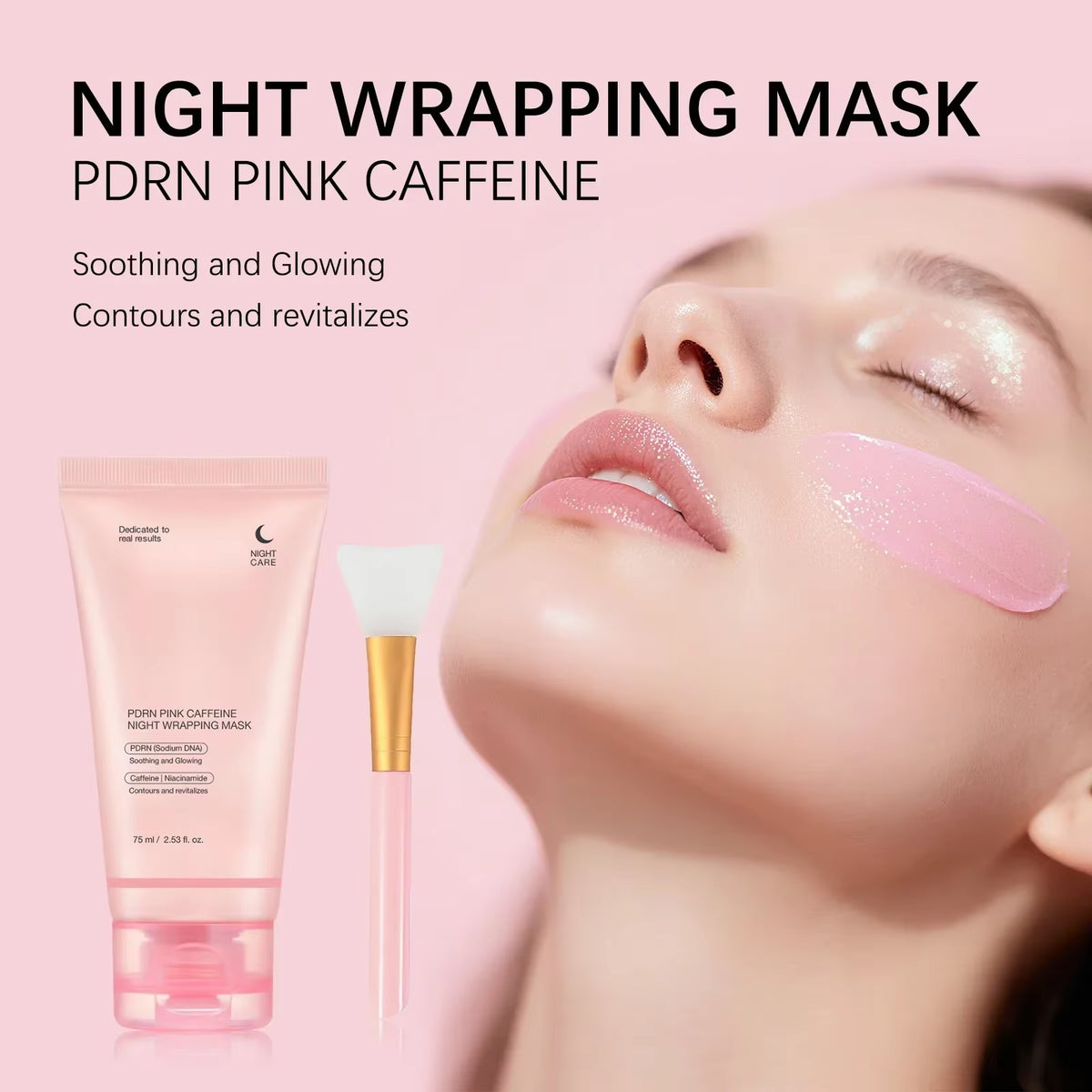 PDRN Pink Caffeine Night Wrapping Mask Hydrolyzed Collagen Overnight Facial Peel-Off Mask Hydrating Firming Moisturizing Care