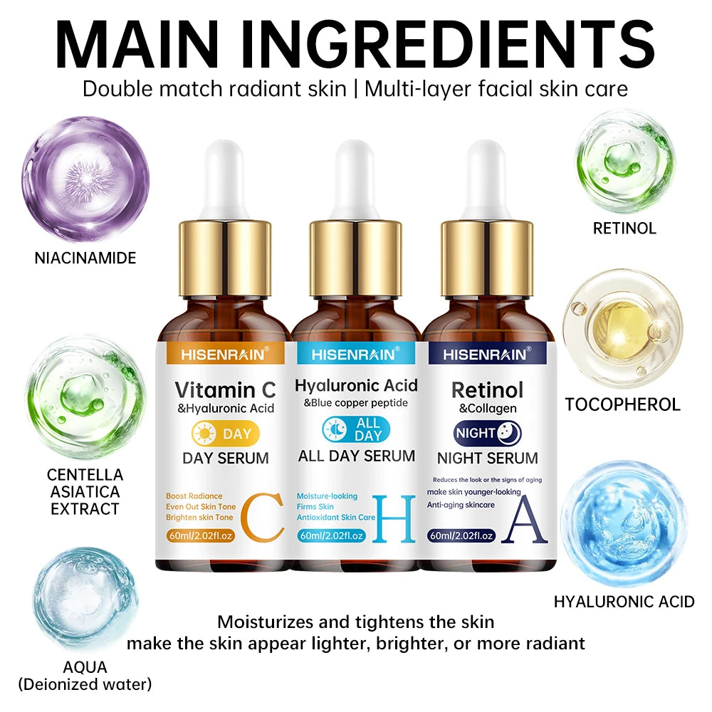 Vitamin C + Retinol + Hyaluronic Acid Serum Duo | Anti-Aging Brightening & Hydration Combo | for All Skin Type.