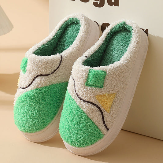 Color Matching Fashion Cotton Home Indoor Comfortable Wear-resistant Plush Warm Outdoor Couple Slippers