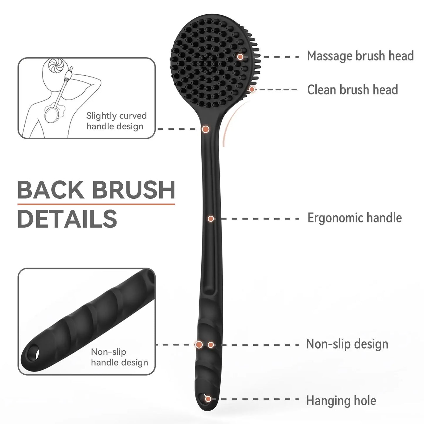 Silicone Bath Brush Set, Portable Non-Slip Skin-Friendly Face and Back Brush, Body Scrubber with Foot Scrubber, Exfoliating Bath Accessories, Body Care Tool #GLOBAL PICKS