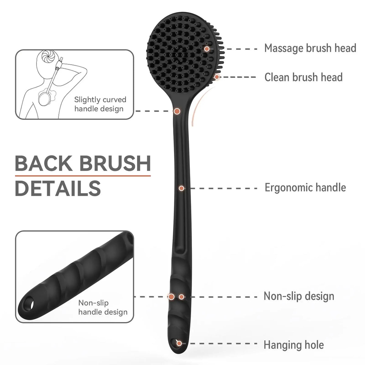 Silicone Bath Brush Set, Portable Non-Slip Skin-Friendly Face and Back Brush, Body Scrubber with Foot Scrubber, Exfoliating Bath Accessories, Body Care Tool #GLOBAL PICKS