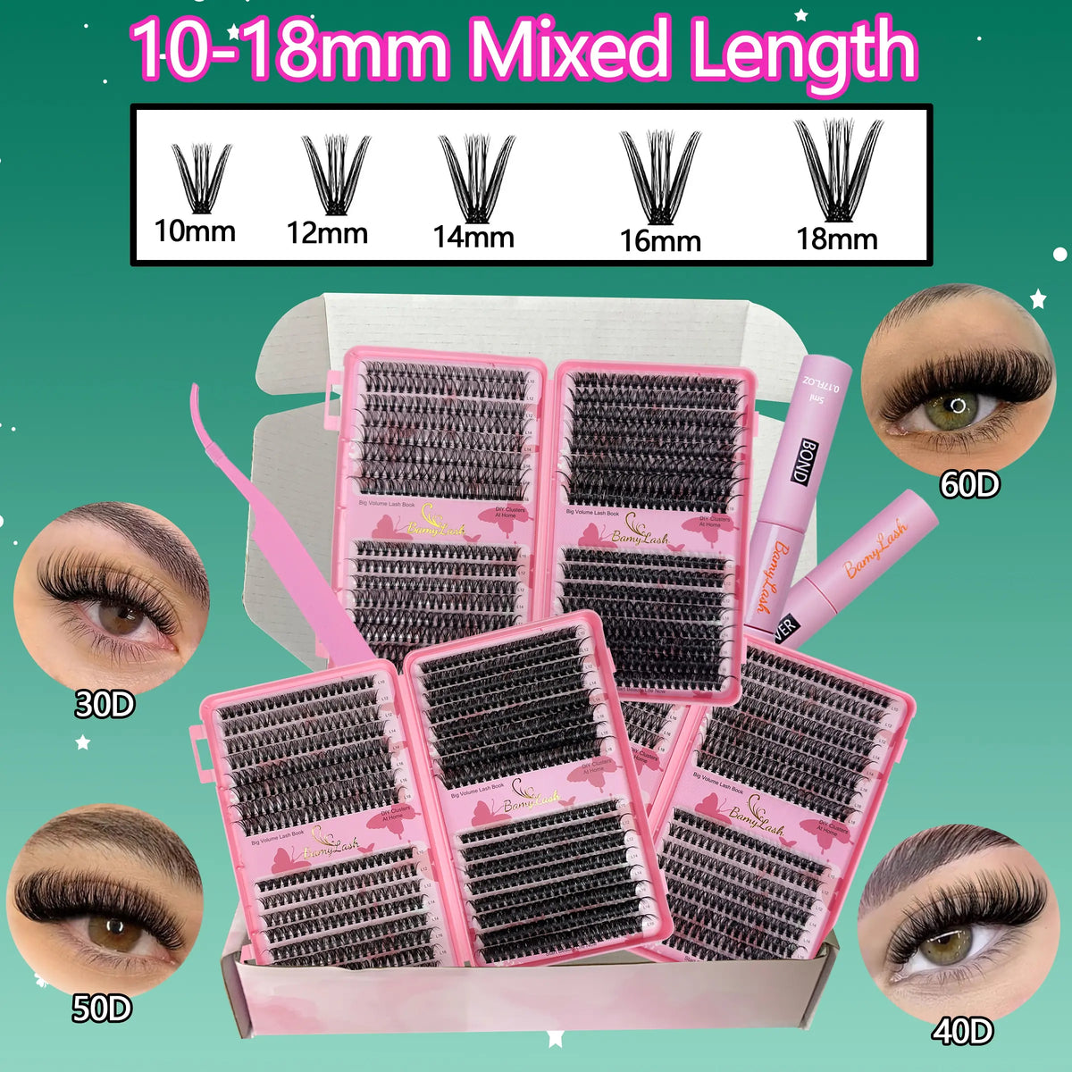 1920Pcs Mixed Styles Lash Clusters Kit (4 Boxes, 30D-60D, 10-18Mm Wispy), Portable Makeup Bag Kit with Lash Bond and Seal, Natural Studio Effect Individual Eyelashes Extensions