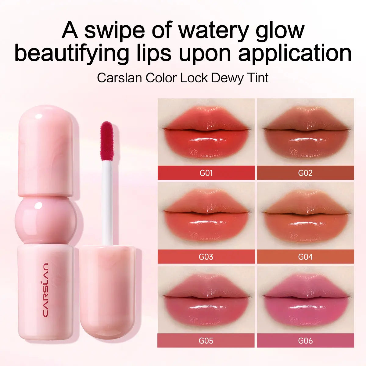 Transform Your Look with CARSLAN Color-Lock Dewy Tint - The Ultimate Moisturizing Watery Shimmer Lipgloss for Long-Lasting, Non-Sticky Perfection