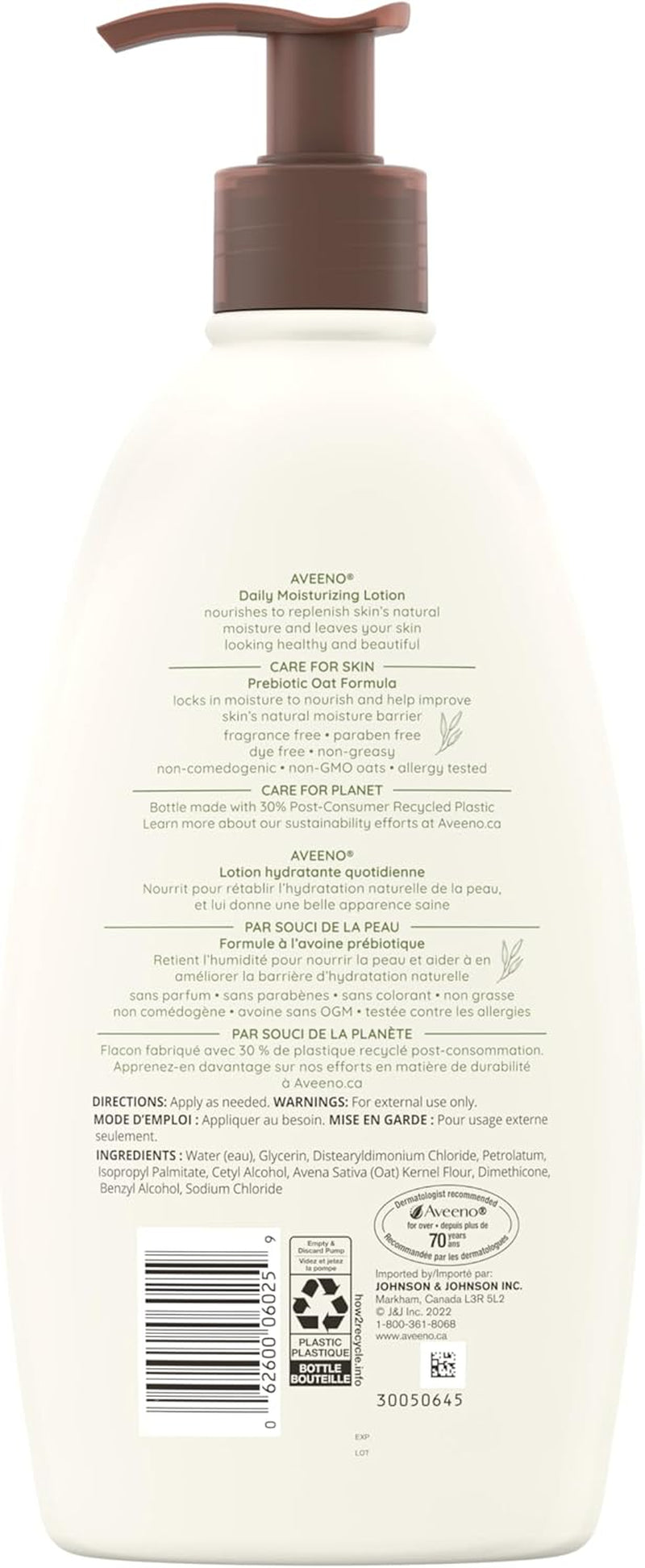 Daily Moisturizing Lotion for Dry Skin, Non-Comedogenic with Prebiotic Oat, Fragrance-Free, 532ml