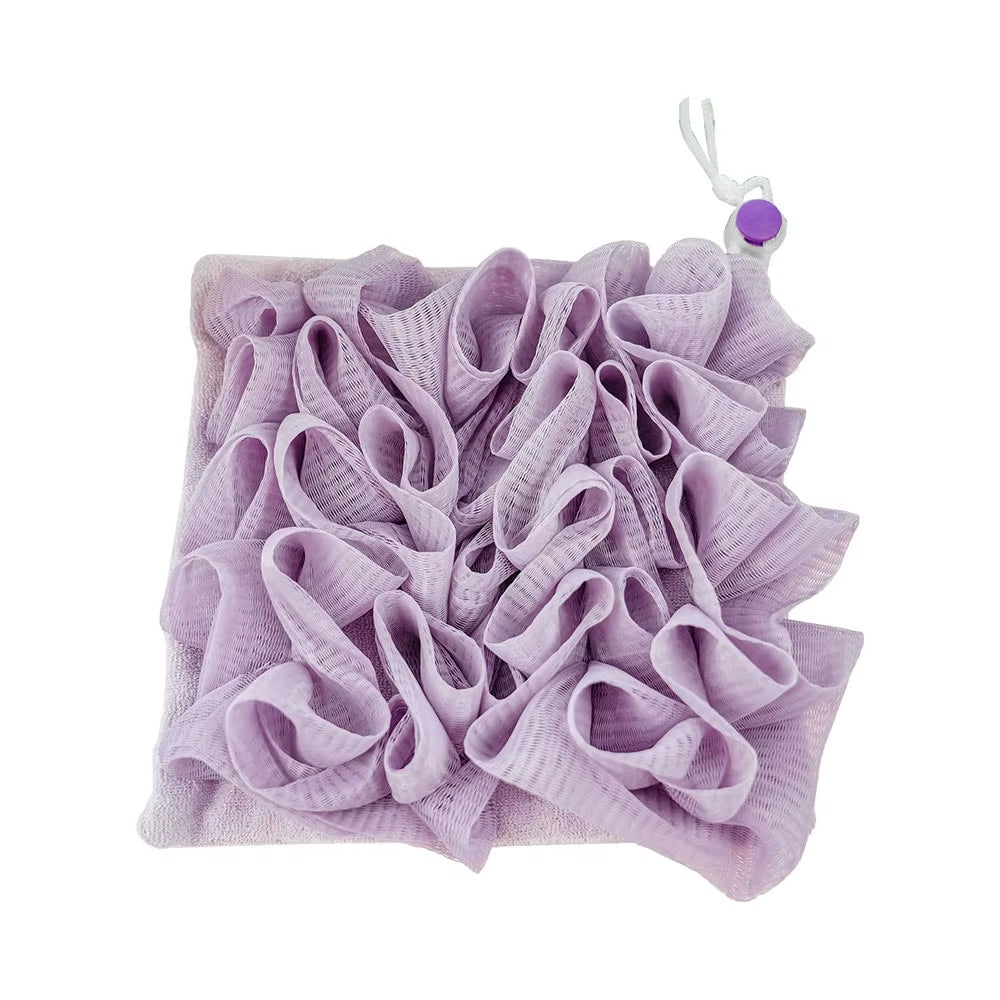 Soft Exfoliating 2-in-1 Bath Loofah with Drawstring Soap Closure - Reusable Mesh Shower Sponge for Enhanced Skin Care