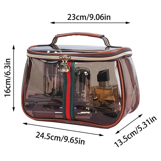 New Retro Vintage Vanity Bag, Makeup Organizer for Women, Ladies Travle Storage Case, Transparent Toiletry Bag, Portable Skincare Storage Case (Brown-9.65Inx6.3In)