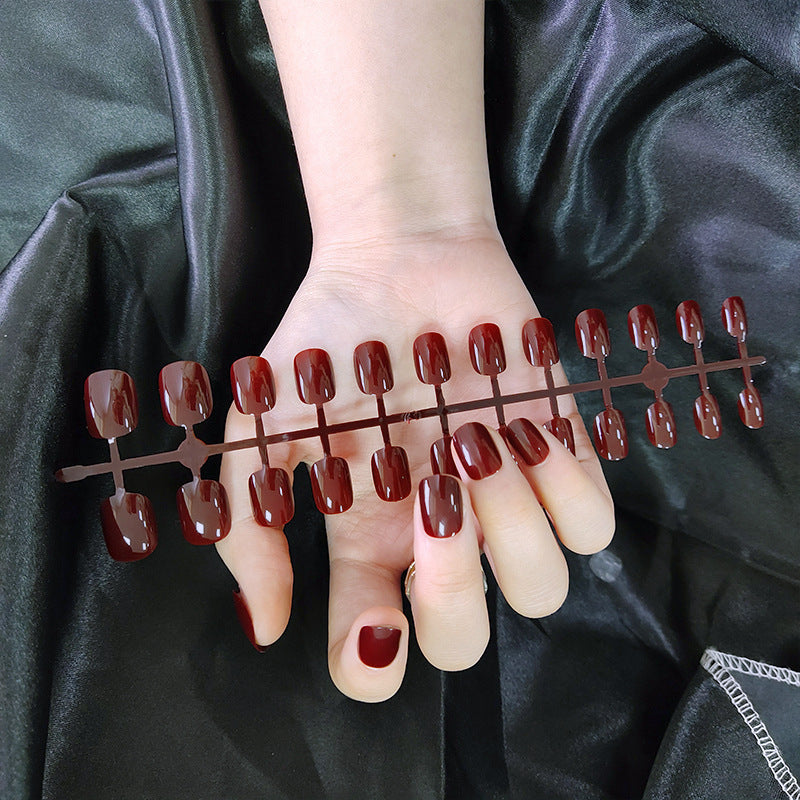 Short Square And Round Solid Color Sequins Wear Fake Nails
